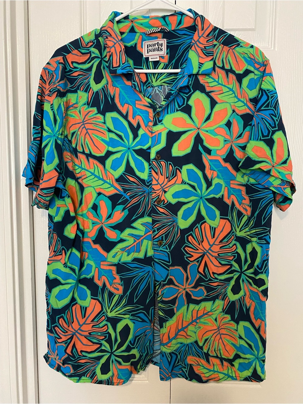 Men's Short-Sleeve Tropical Floral Shirt - Navy/Green/Orange